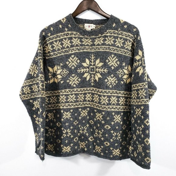 J Crew Men's Vintage Wool Snowflake Sweater Size XS Gray Thick Crew Winter - Picture 1 of 5